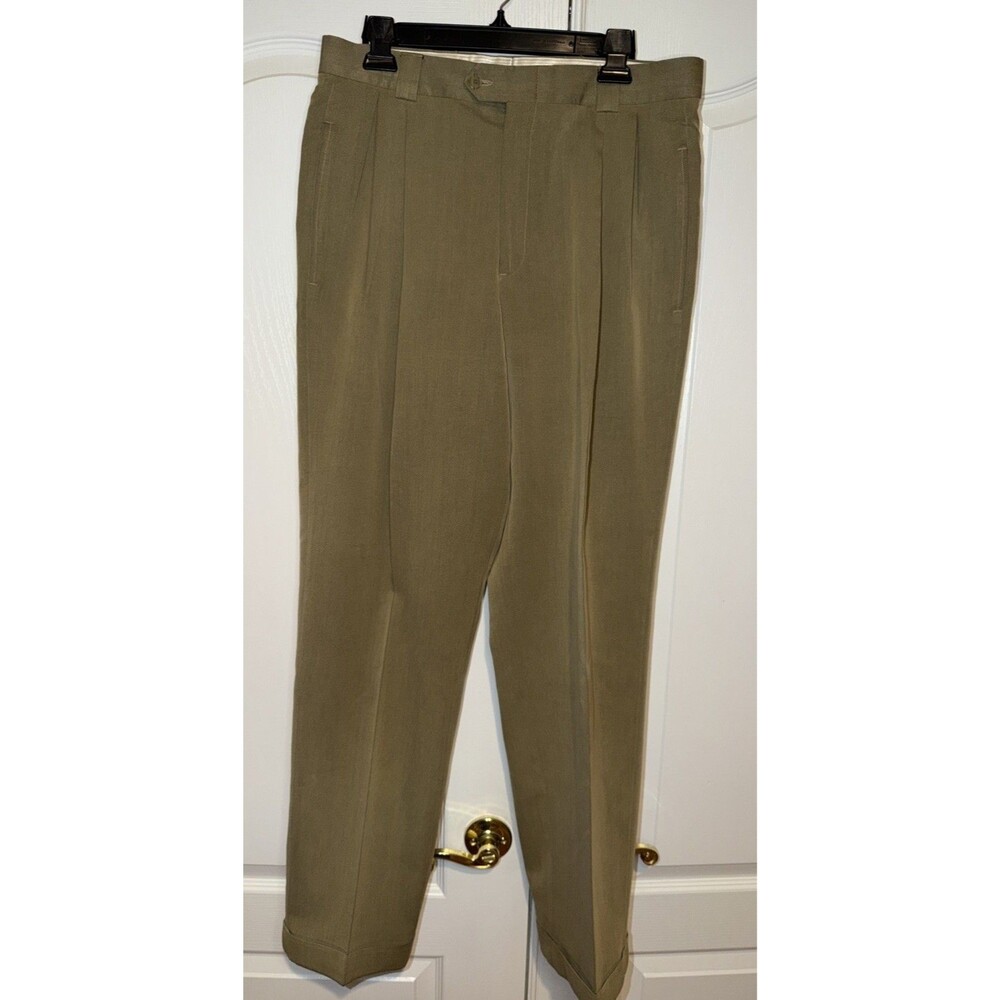 Ballin for Nordstrom Men's Dress Pants Pleated Classic Khaki Olive Green 33 x 31